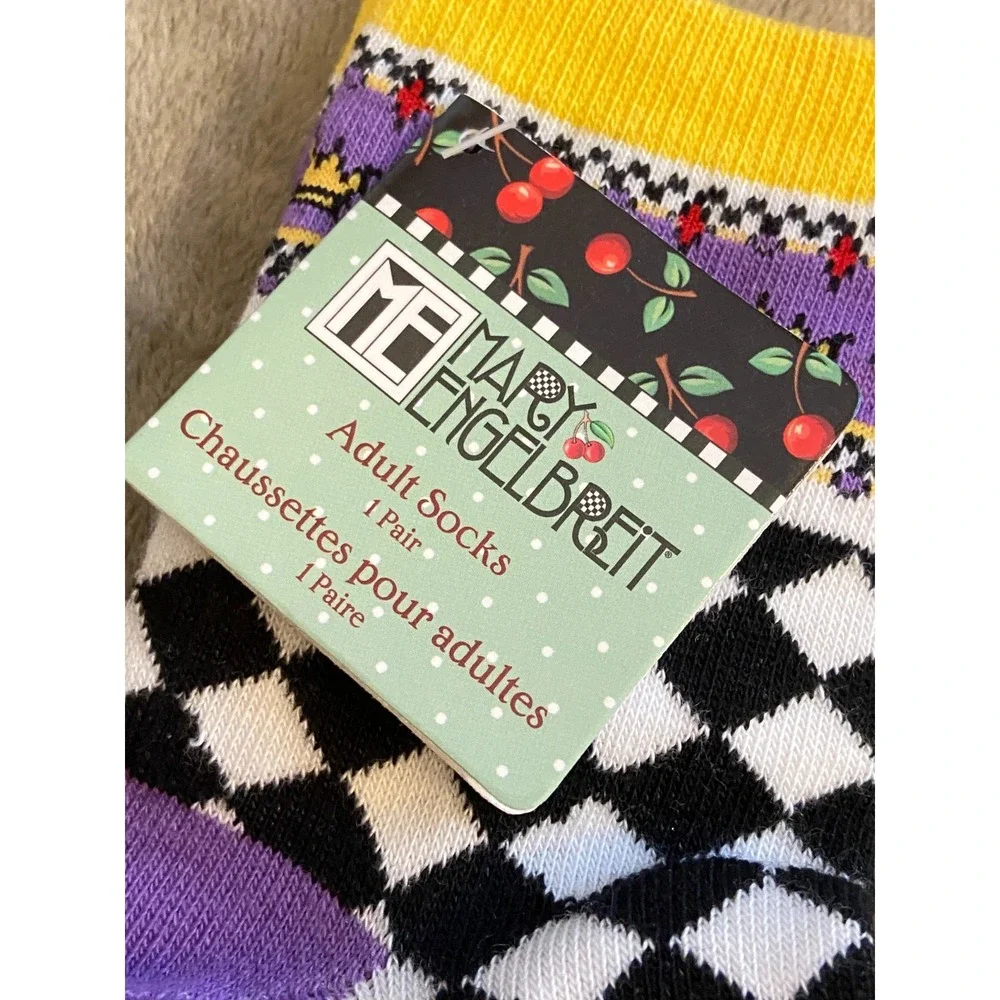 Vtg MARY ENGELBREIT ~ Crown QUEEN Black White Diamond PURPLE Jewel SOCKS ~NWT